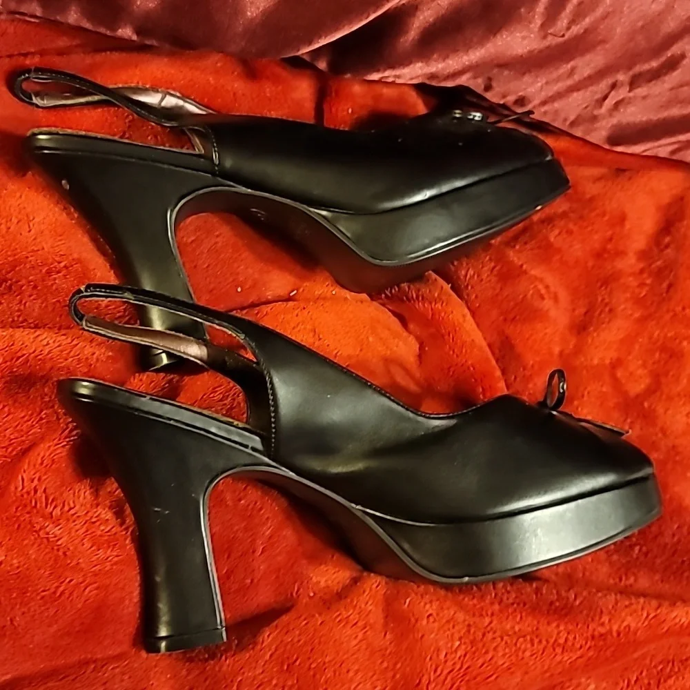 PLATFORM SLING BACK SANDAL OPEN TOE PUMP BLACK SIZE 9
